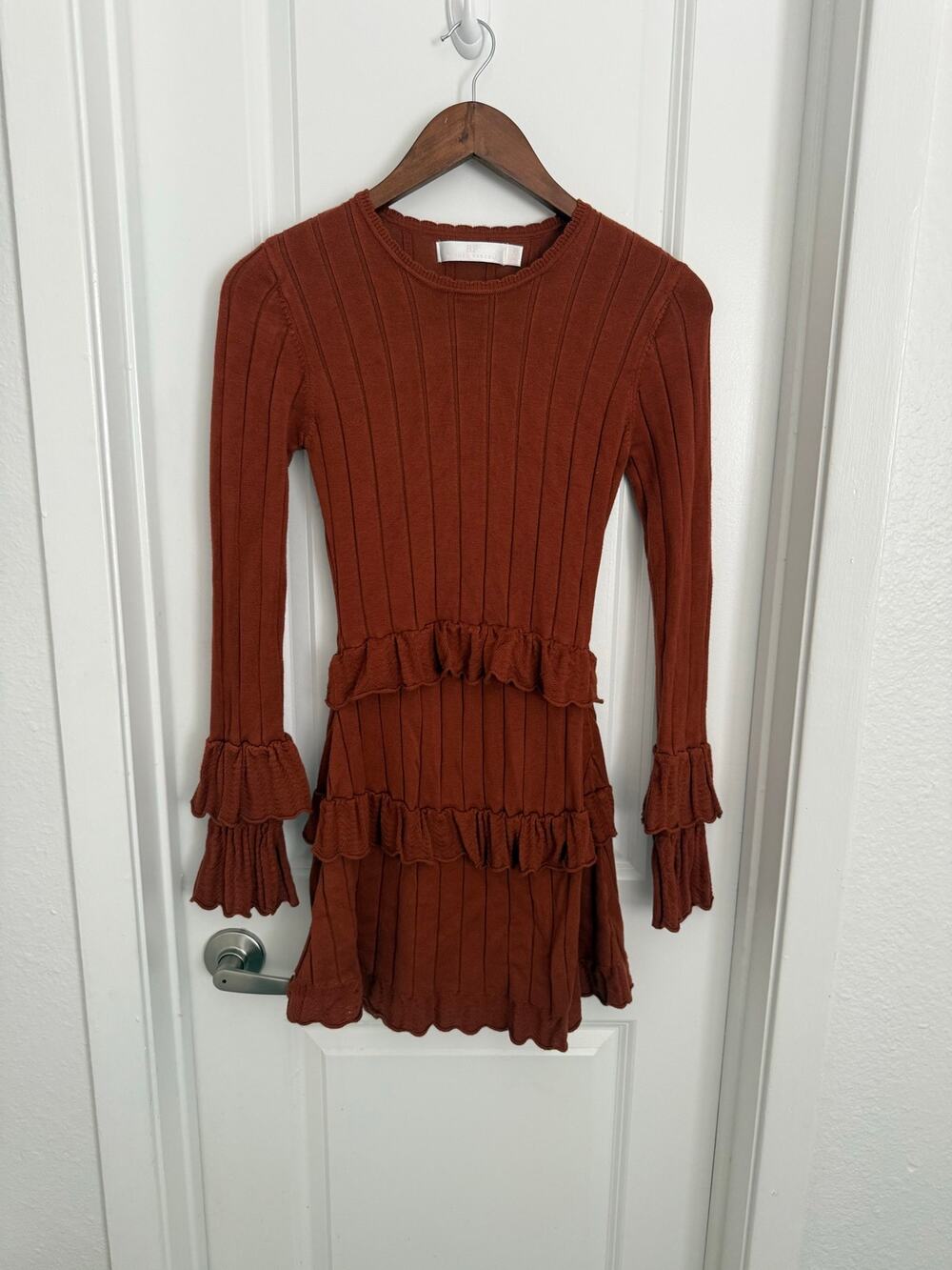 Rachel Parcell Orange Knit Boho Ribbed Ruffle Flare Romantic Dress